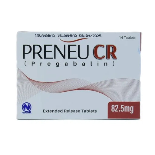 Box of Preneu CR (Pregabalin) extended release tablets on a white background