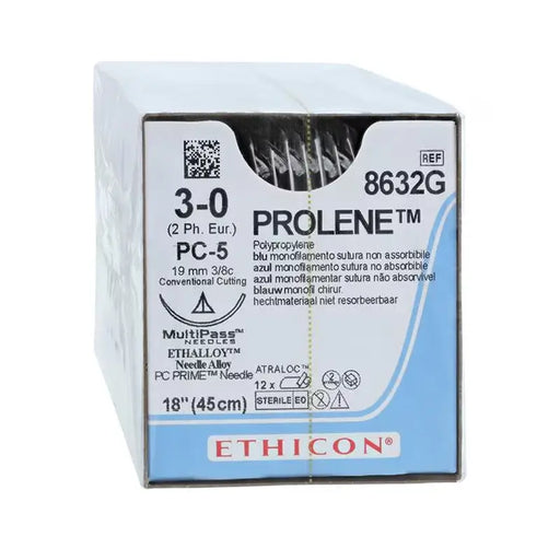 Box of Ethicon Prolene 3/0 sutures with product details