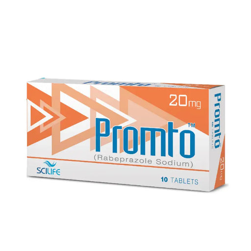 Box of Promto 20mg tablets with orange and white design
