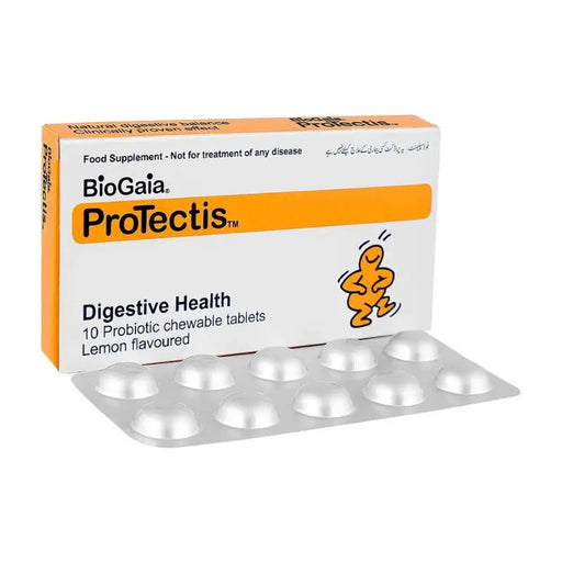 BioGaia ProTectis digestive health supplement packaging with tablets on a white background
