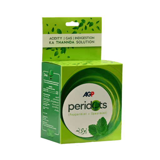 Peridots are gelatin capsules containing spearmint and peppermint oils, formulated to help relieve indigestion, acidity, and other stomach-related discomforts.