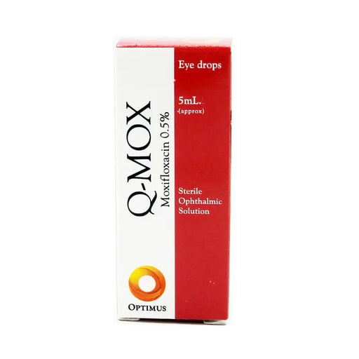 Q-MOX eye drops packaging on a white background