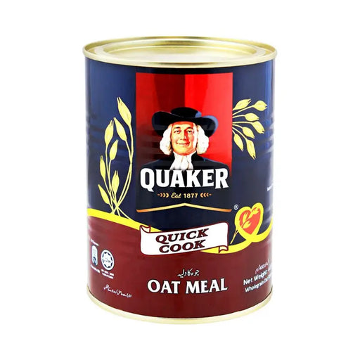 Quaker Quick Cook Oat Meal can on a white background