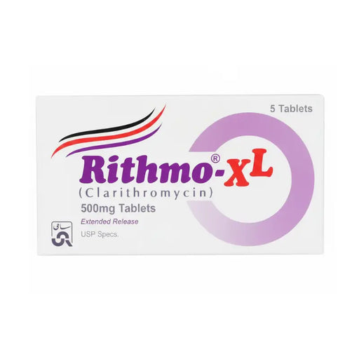 Box of Rithmo-XL Clarithromycin 500mg Tablets on a white background
