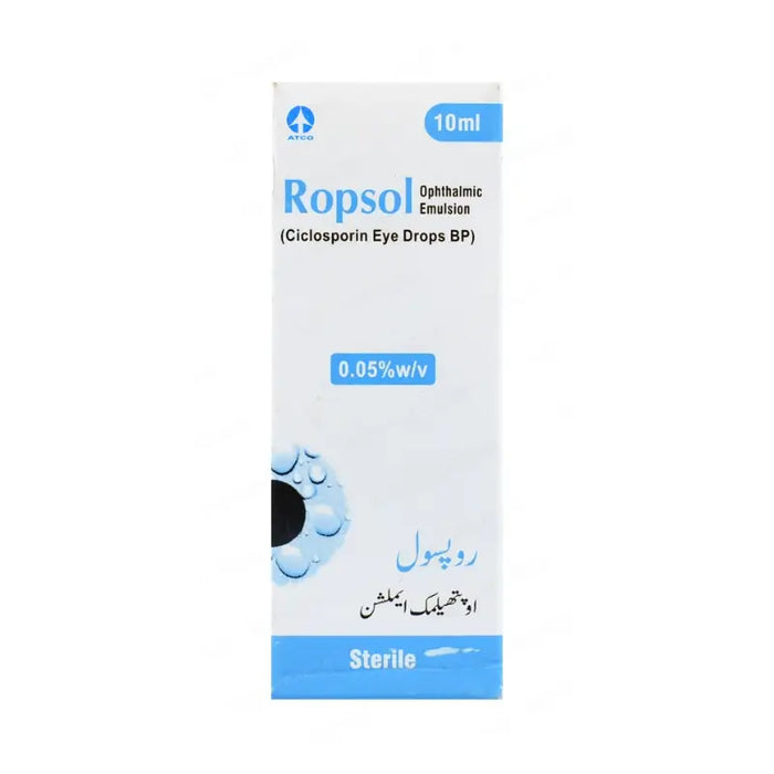 Ropsol Ophthalmic Emulsion packaging on a white background