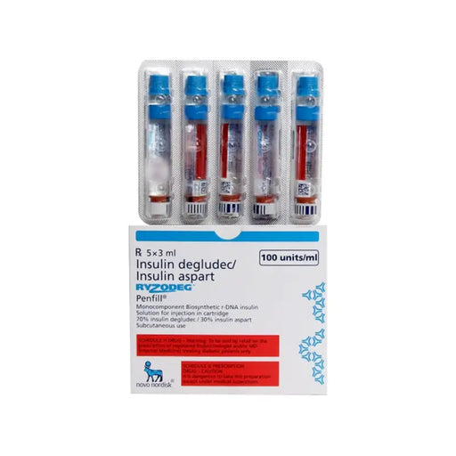 Pack of insulin vials with a white background