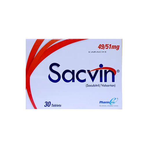 Box of Sacvin tablets with Pharmeco branding on a white background