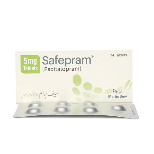 Packaging of Safepram 5mg Tablets with branding details on a white background