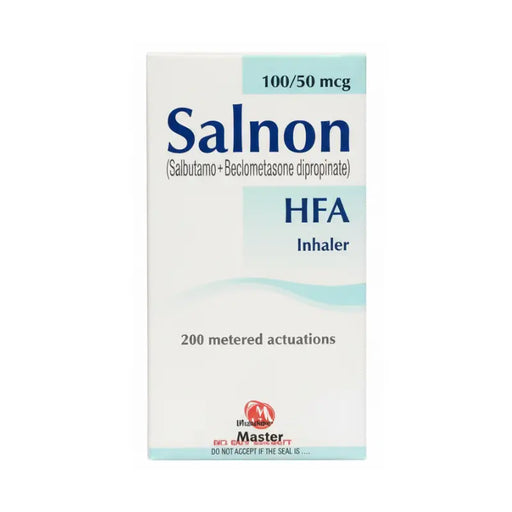 Salmon HFA Inhaler packaging on a white background