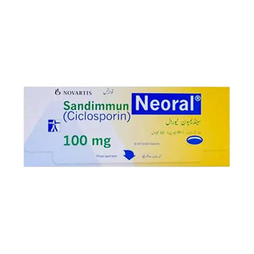 Neoral Sandimmun Ciclosporin packaging with Novartis logo on a white background