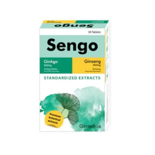 Sengo supplement packaging with green and yellow design on a white background
