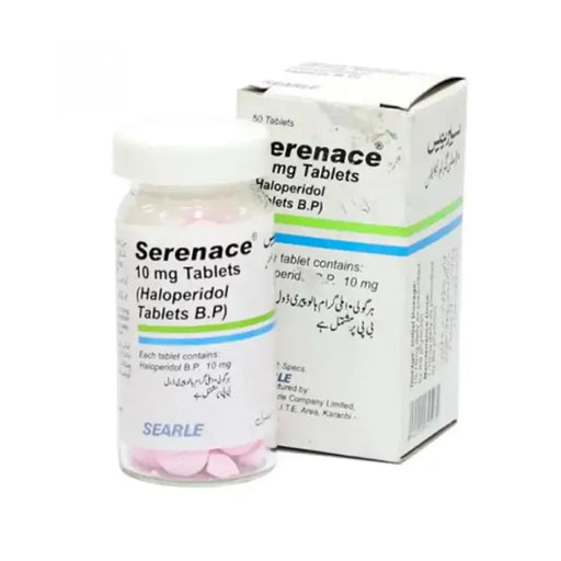 Serenace 10 mg Tablets packaging with pink tablets on a white background