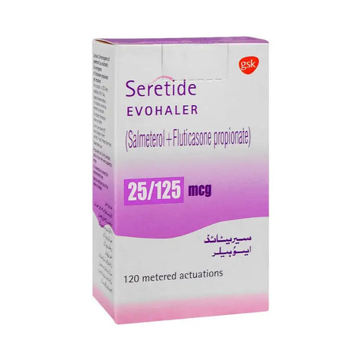 Seretide Evohaler packaging with GSK logo on a white background