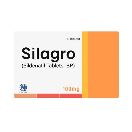Box of Silagro Sildenafil Tablets BP with orange and white design