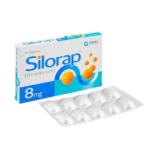 Silorap 8mg packaging with blister pack on a white background
