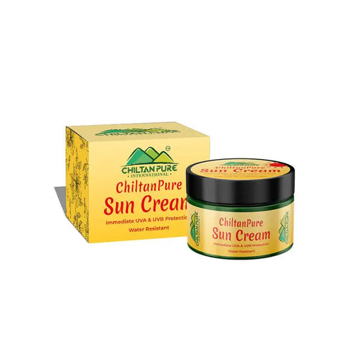 Chiltan Pure Sun Cream jar and box on a white background