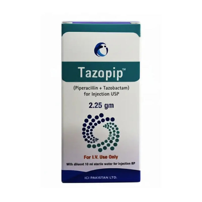 Tazopip packaging for injection USP with ICI Pakistan Ltd branding on a white background