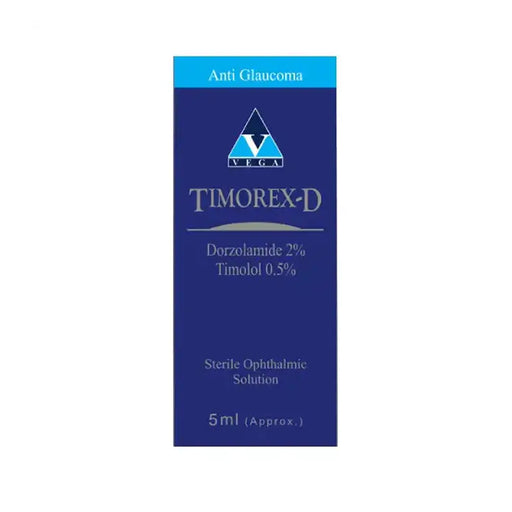 Timorex-D anti glaucoma medication packaging on a white background