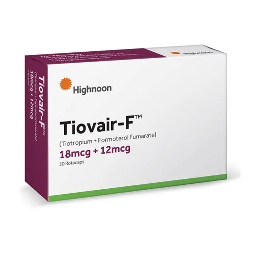 Box of Tiovair-F medication by Highnoon on a white background