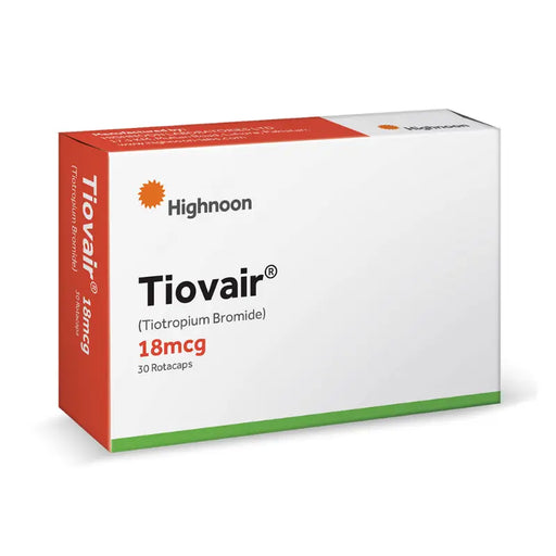 Tiovair medication box with Highnoon branding on a white background