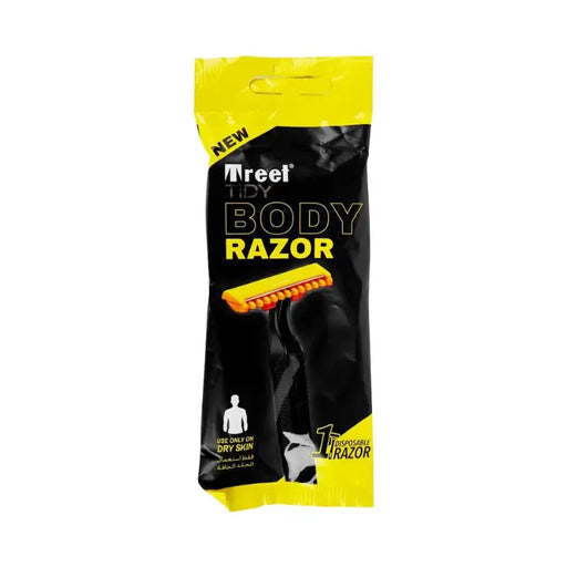 Treet DIY Body Razor packaging with black and yellow design on a white background