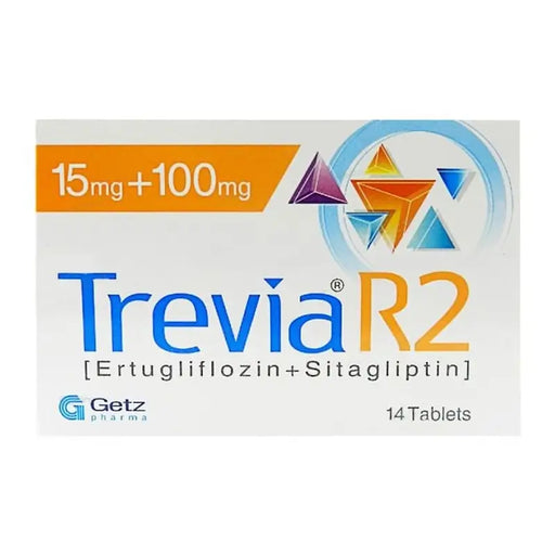 Box of Trevia R2 medication with colorful logo on a white background