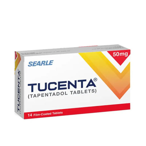 Box of Tucenta Tapentadol Tablets with Searle branding on a white background