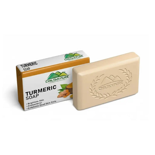 Chiltan Pure Turmeric Soap with packaging on a white background
