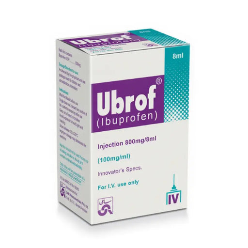 Box of Ubrof (Ibuprofen) injection on a white background