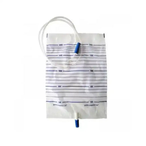 Urinal bag with measurement markings on a white background