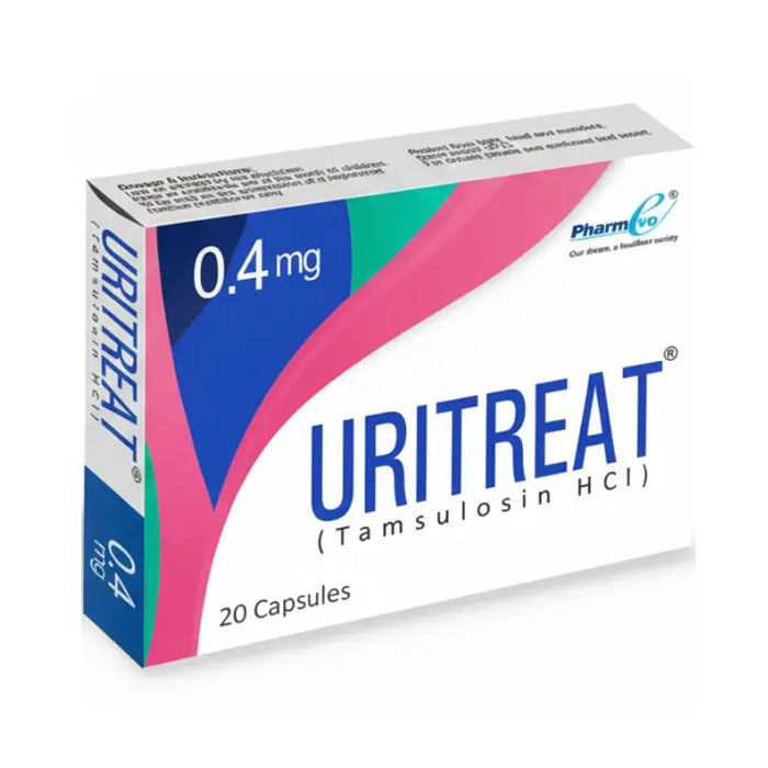 URITREAT medication box with blue and pink design on a white background