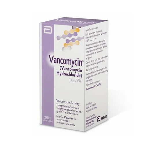 Box of Vancomycin Hydrochloride on a white background