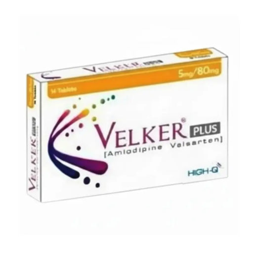 Velker Plus medication box with colorful logo on a white background