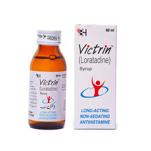 Victrin syrup bottle and packaging on a white background