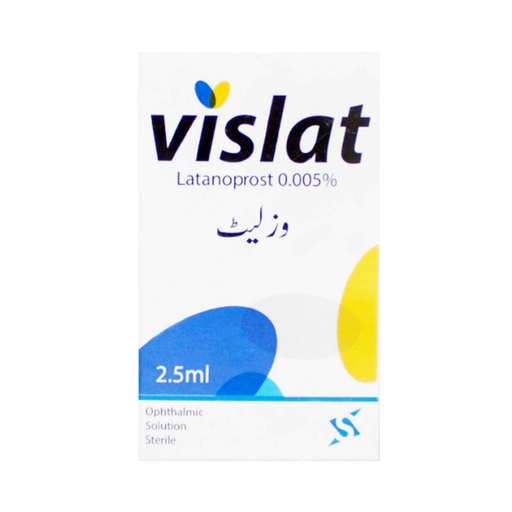 Vislat eye drop container packaging on a white background