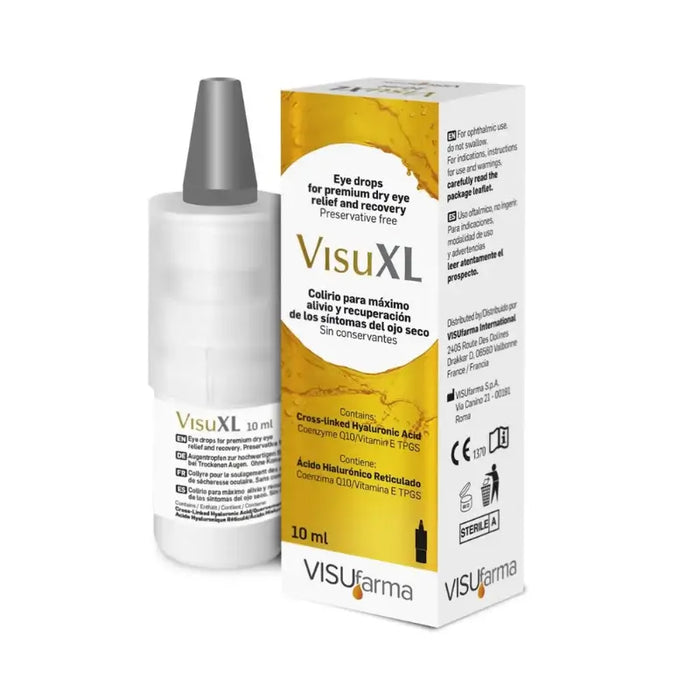 VisuXL eye drop bottle and packaging on a white background
