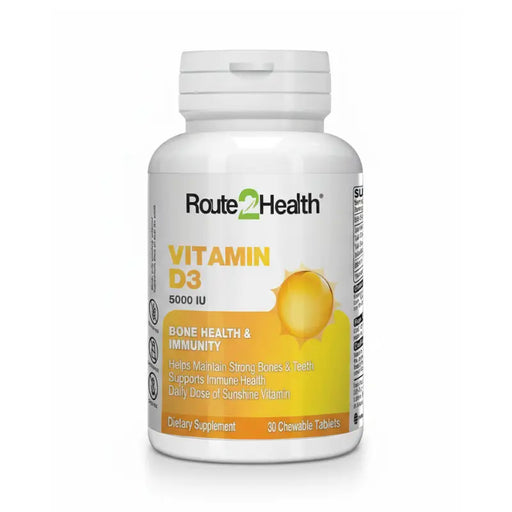 Route 2 Health Vitamin D3 supplement bottle on a white background