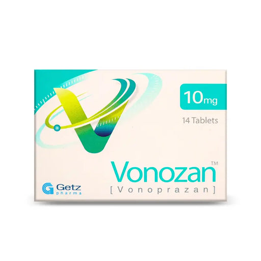 Vonozan 10mg tablet packaging with Getz Pharma logo on a white background