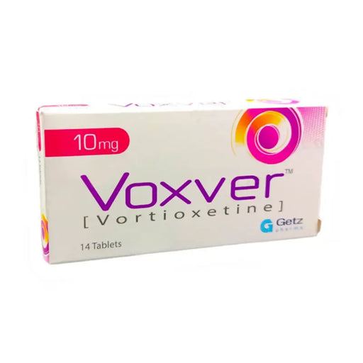 Box of Voxver Vortioxetine tablets with 10mg label on a white background