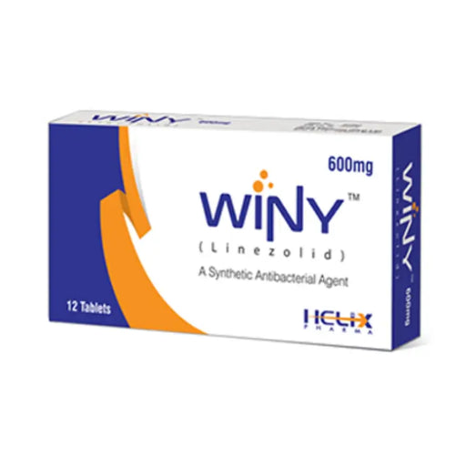 Box of WINY (Linezolid) tablets with ICLIX Pharma branding on a white background
