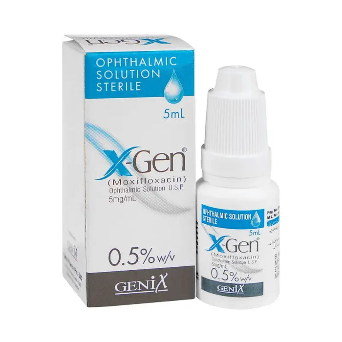 X-Gen ophthalmic solution bottle and packaging on a white background