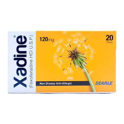 Xadine medication box with dandelion illustration on a white background