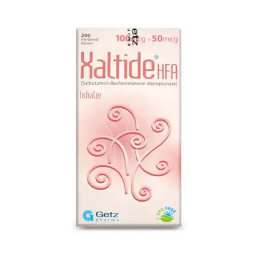 Xaltide HFA inhaler packaging with Getz branding on a white background