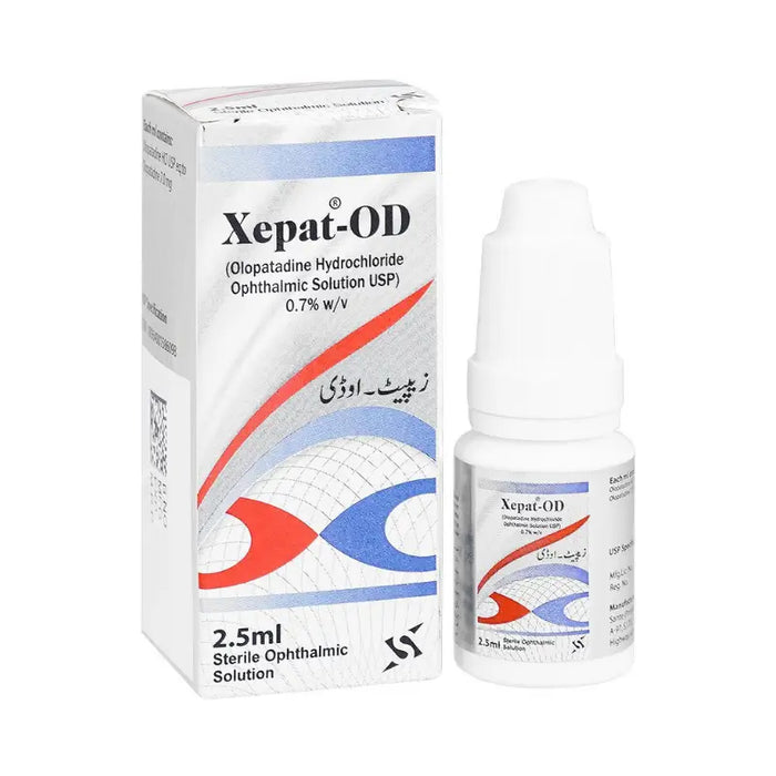 Xepat-OD ophthalmic solution packaging and bottle on a white background