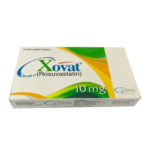 Box of Xovat (Rosuvastatin) 10 mg by Caspin on a white background