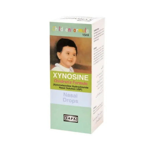 XYNOSINE Children's Formula nasal drops packaging with a child's face on the label.