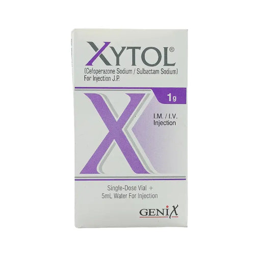 Xytol injection packaging on a white background