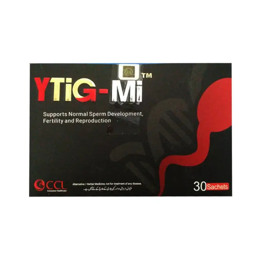 Box of YTIG-Mi supplement for sperm development and reproduction on a white background