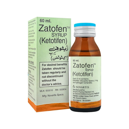Zatofen syrup bottle and packaging on a white background