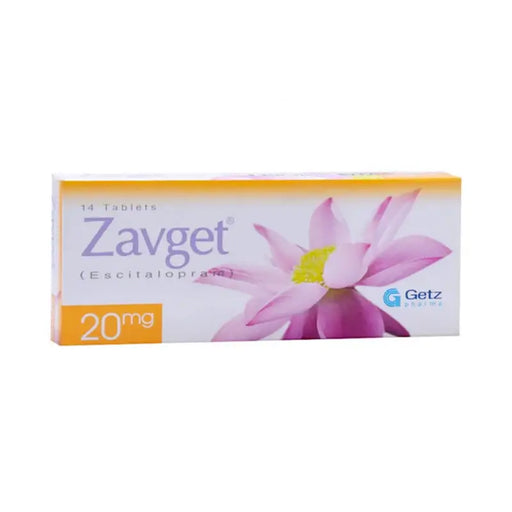 Zavget medication box with a pink flower design on a white background